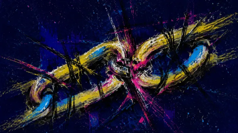 Knotted Belonging An abstract chain twisted into a dense snarl, representing social self-fragmentation and the strain