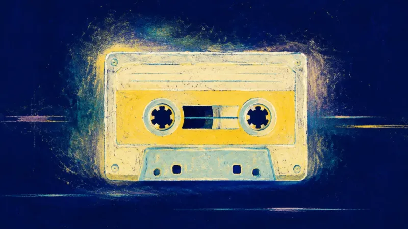 Evening Rewound A restored cassette with its ribbon drawn back into order, symbolizing a gentler transition home and