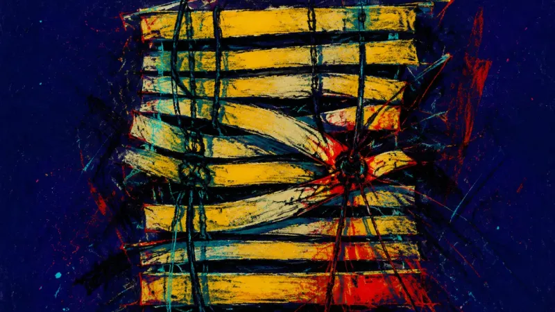Applause Cage An abstract visual of future anxiety under external praise, where choice feels trapped inside narrow