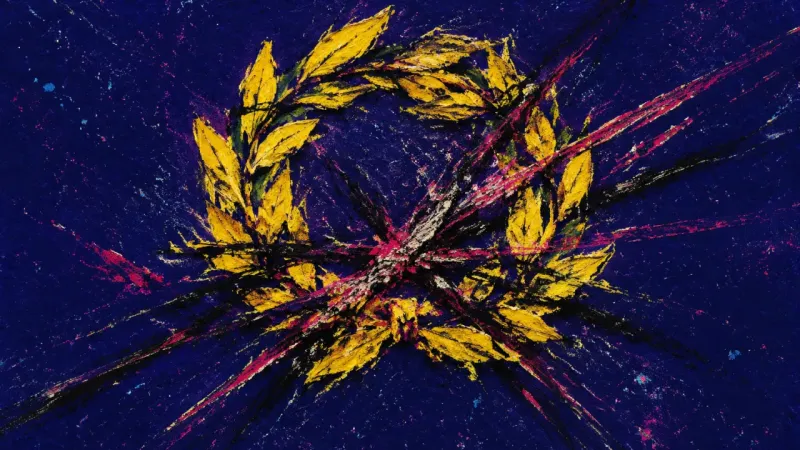 Crowned in Static A distorted laurel wreath bound by chaotic marks, representing career choices trapped by approval,