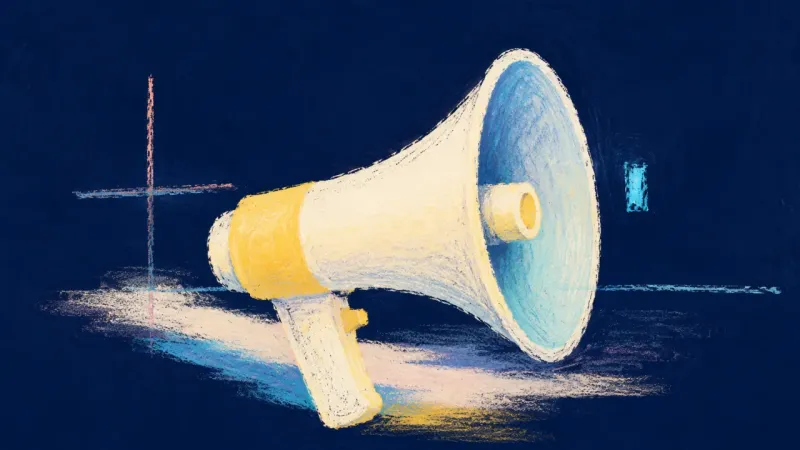 Claimed Voice A megaphone restored to a clean open shape, representing self-trust and a truthful way of naming