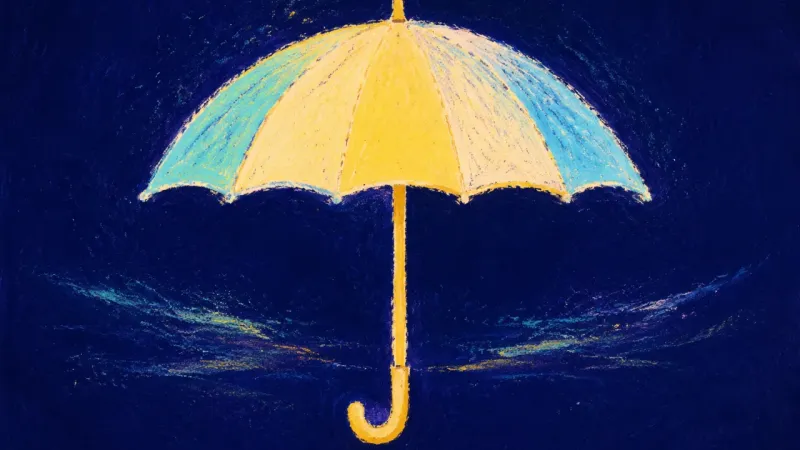 Open on Purpose An umbrella restored to a steady open shape, expressing a warm weekend chosen with balance, space,