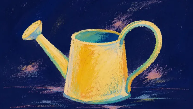 Measured Return A restored watering can in balanced form, representing a free day used with steadier limits, care, и