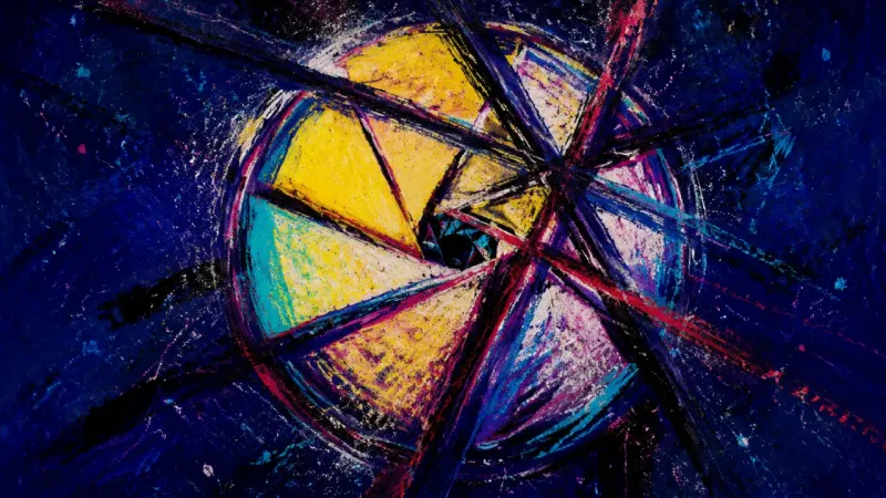 Clenched Aperture An abstract aperture clenched nearly shut, representing Discord social paralysis, over-editing, and