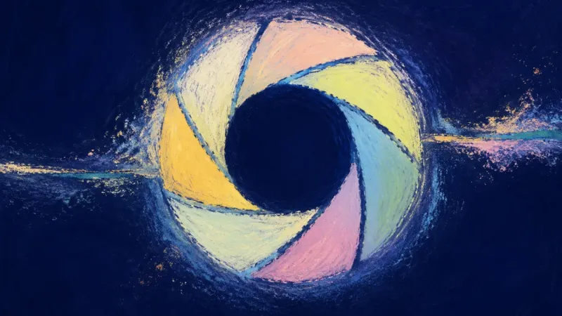 Soft Reopening An abstract aperture reopened into balanced order, representing calmer visibility and belonging bu