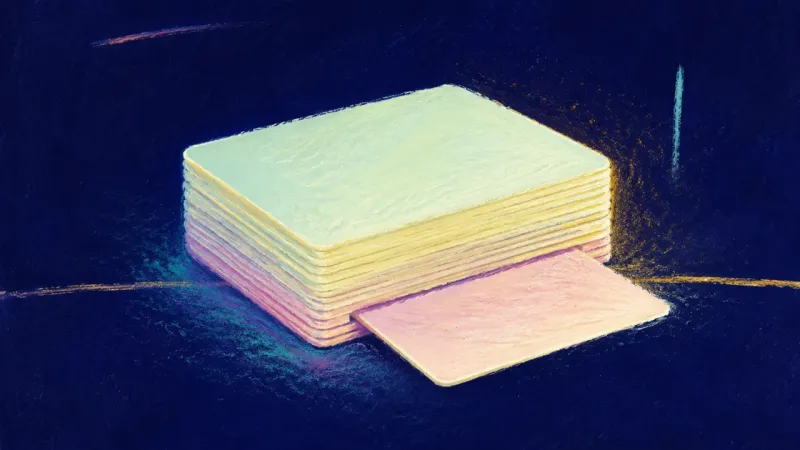 The First Prompt A restored flashcard deck with clean aligned edges, representing study practice that builds trust