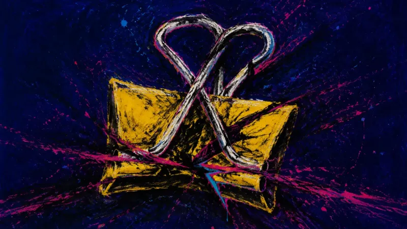 Clipped Voice A binder clip buckled inward and tangled shut, representing self-censorship and the pressure of t