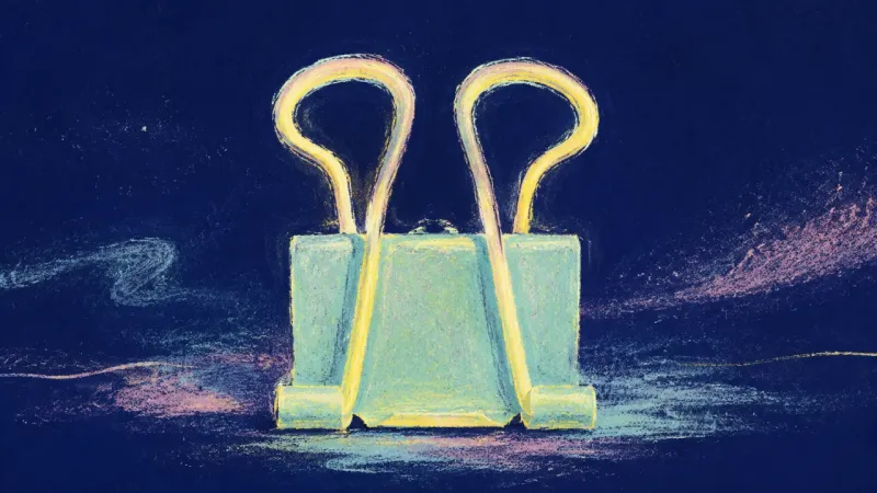 Voice Unclipped A binder clip released into an even open form, representing clearer speech, visible contribution, a
