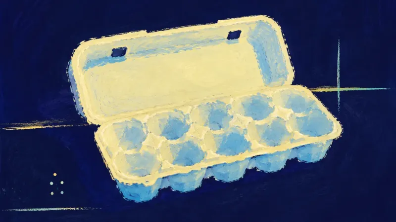 Restored Compartments An abstract egg carton reopened into clear compartments, symbolizing a smaller evening plan, realis