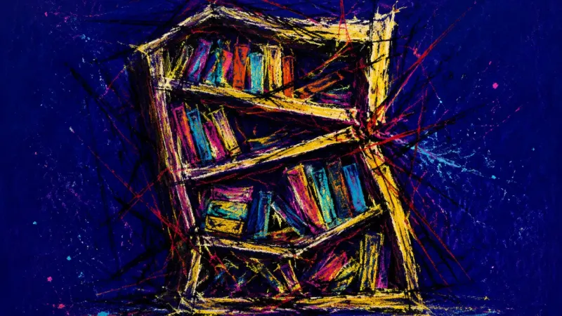 An abstract image of commitment panic, where a home structure buckles under overload and fear of
