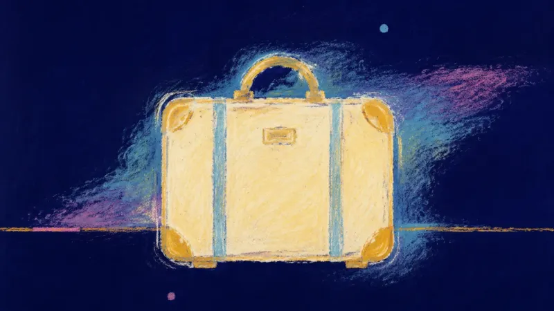 A restored suitcase with balanced lines, symbolizing travel energy integrated into everyday life th