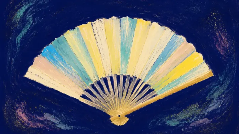 A folding fan reopened into calm symmetry, symbolizing clear consent, balanced closeness, and stead3