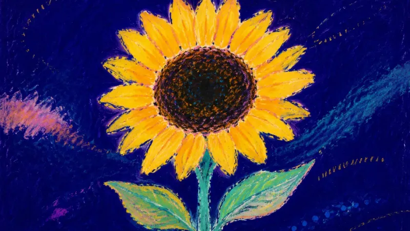 A sunflower restored to an open upright form, expressing self-trust, grounded excitement, and a