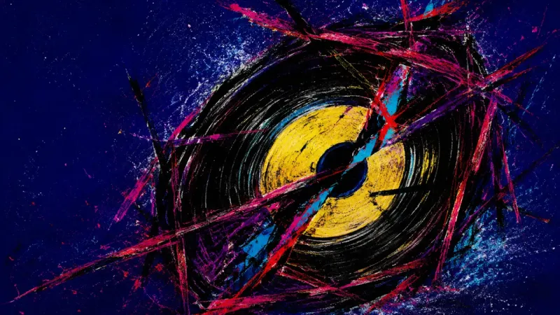 An abstract record warped and crossed by harsh marks, representing approval anxiety that severs
