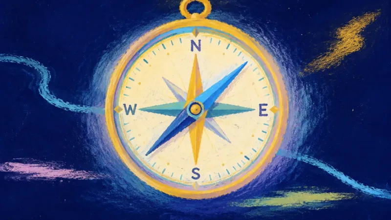 True North Restored A compass restored to balanced order, symbolizing screen time as neutral feedback and boundaries re-