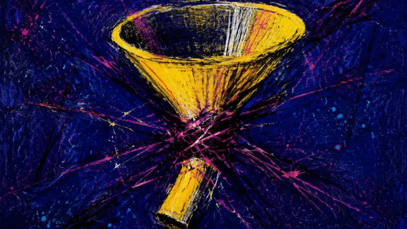 An abstract visual of a funnel squeezed nearly shut, symbolizing self-censorship and the pressure to