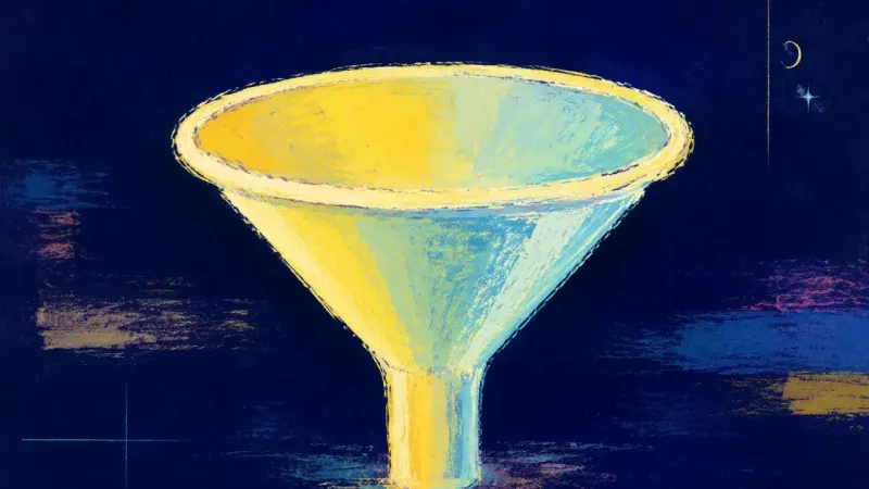 An abstract visual of a funnel reopened into clean order, symbolizing calm truth, self-respect, and