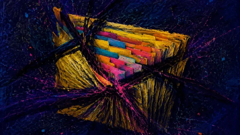 An abstract image of decluttering overwhelm, where sorting decisions jam into pressure and inner