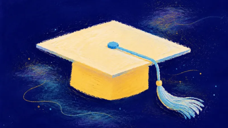 A graduation cap restored to a balanced shape, representing a degree becoming history rather than a,