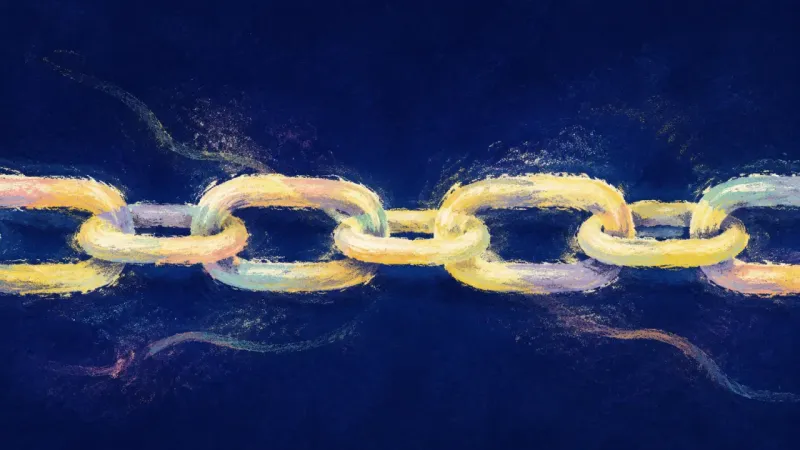 Chosen Links An abstract chain released into open, even links, expressing restored privacy, mutual choice, and a