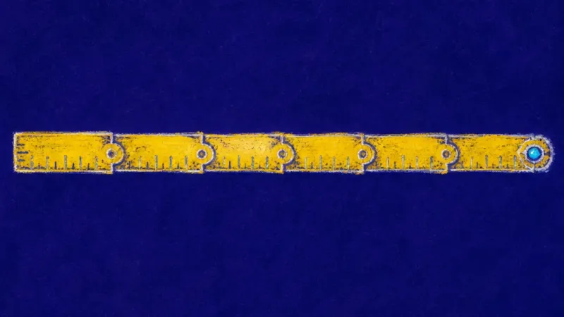 A folding ruler restored to one straight line, symbolizing a concise boundary, balanced order, and