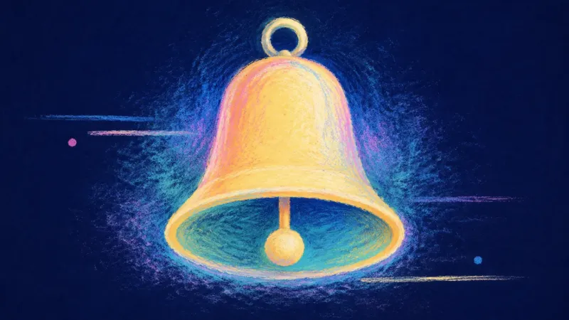 An abstract bell restored to an open, balanced form, representing grounded honesty and growing self