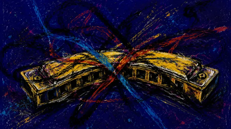 An abstract representation of chemistry replacing honest repair, shown as a warped harmonica trapped