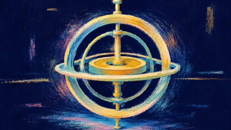 Centered Choice A gyroscope restored to balanced alignment, representing a values-led career decision, clear boun