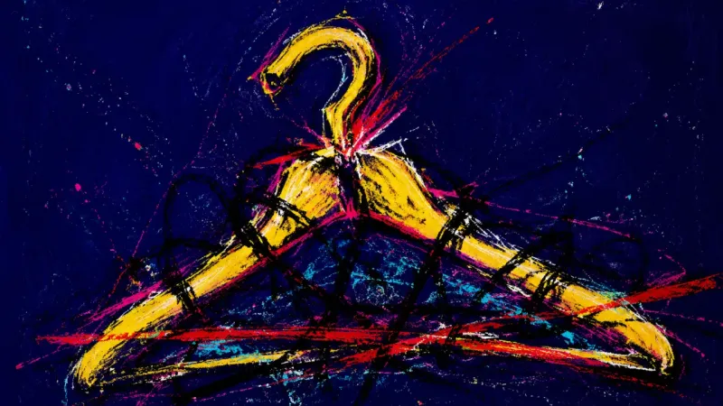 Tangled Terms A hanger twisted and tightly bound, expressing commitment anxiety, control, and fear of losing auto