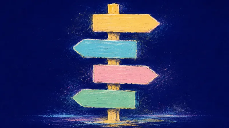 Steady Bearings A restored signpost with balanced arrows, representing a grounded choice and growing self-trust u