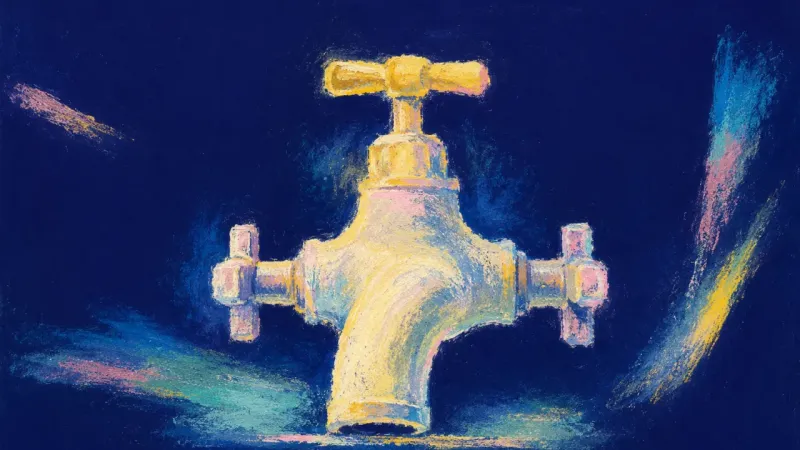 Restored Flow An abstract faucet restored to a clean, balanced form, representing clear limits, steady self-resect