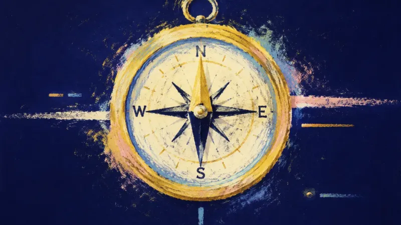 True Bearing A clean, steady compass representing a values-led decision and calmer confidence after a hard career