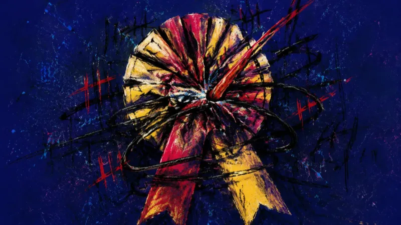 A rosette crushed and tangled into disorder, representing self-worth trapped in social media met 8h