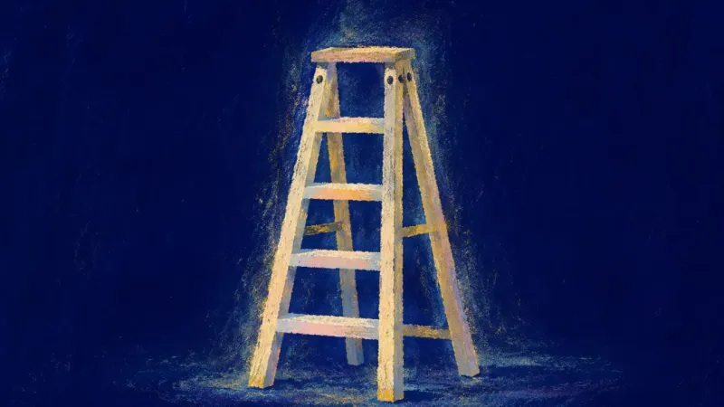 A stepladder restored to an even open form, representing self-trust, measured effort, and a return t