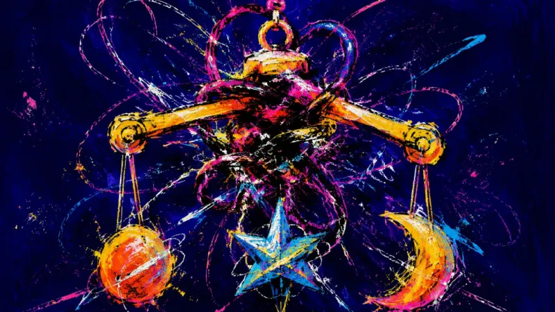 Jammed Balance An abstract visual of Sunday burnout, where balance collapses into tangled overload and restless pr