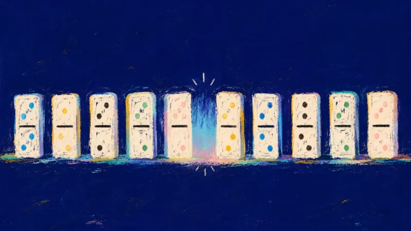 Sequence Restored Dominoes reset into a calm, even sequence, representing self-trust, clear boundaries, and present-t