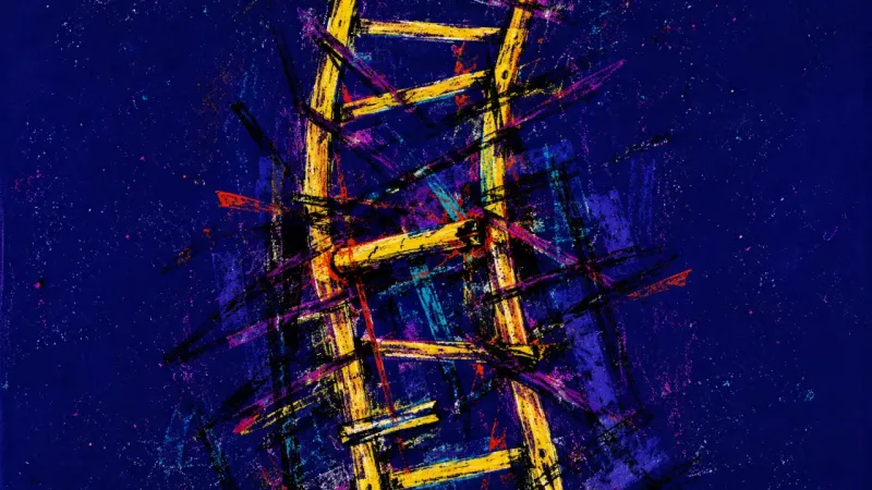 Crushed Rungs A warped ladder trapped in chaotic marks, representing resignation paralysis, fear of instability,le