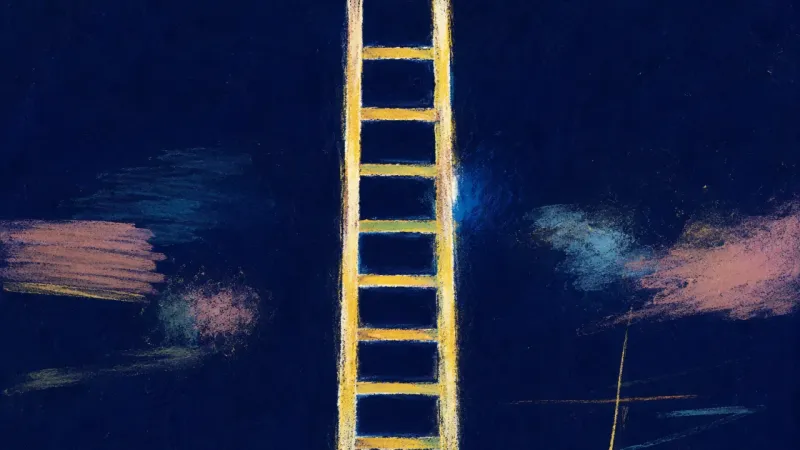 Steady Route A restored ladder with even rungs and open spacing, representing a planned exit, grounded self-trust