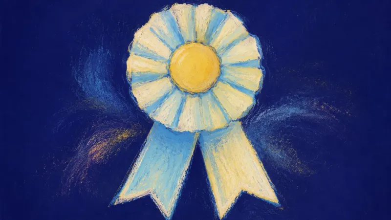 Unscored Worth An award ribbon restored to an even open form, representing self-worth that stays steady without c