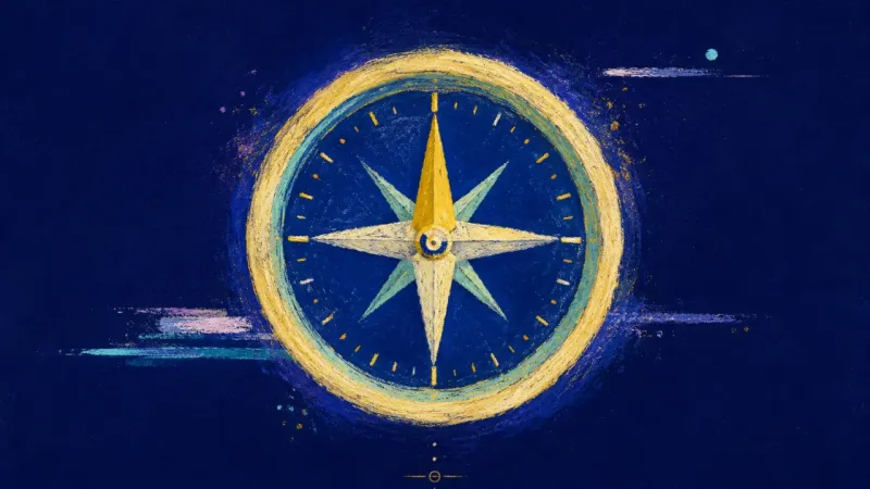 True Bearing A balanced compass restored to a clear form, symbolizing timely submission, grounded judgment, and