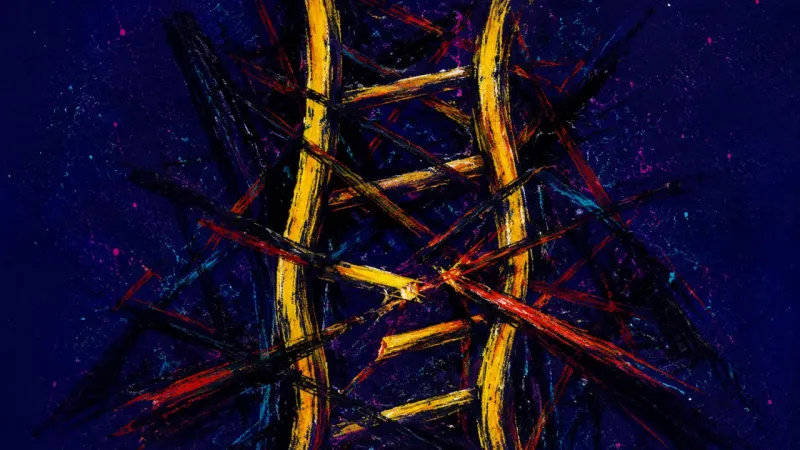 Collapsed Rungs A warped ladder choked by chaotic pressure lines, representing overwhelm paralysis under exam stress