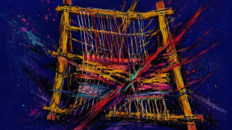 Jammed Weave A jammed loom with tangled threads, showing shame-driven overplanning and the paralysis that blocks