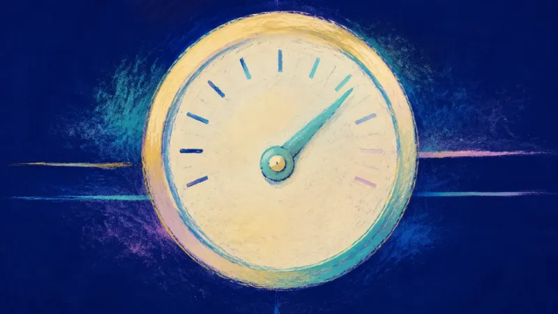 Gentle Calibration An abstract gauge restored to even intervals and a calm needle, symbolizing self-trust and flexible