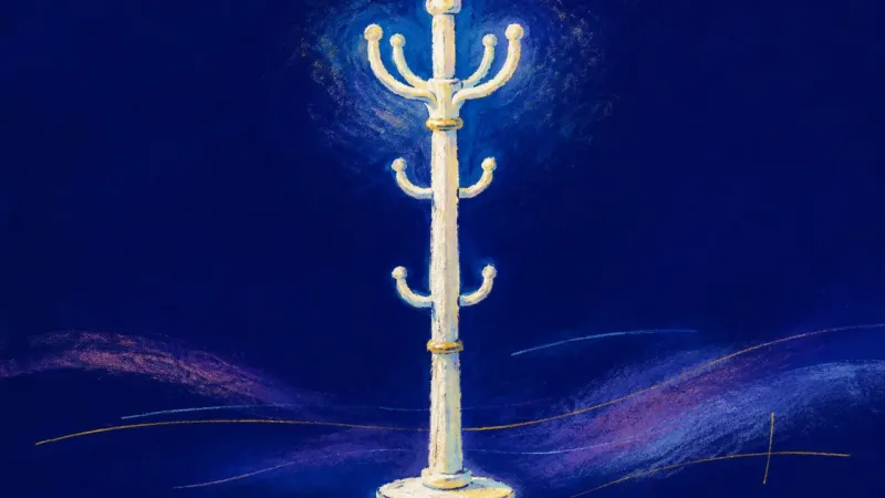 An abstract coat rack regains clean order and balance, representing calm boundaries, self-trust, and