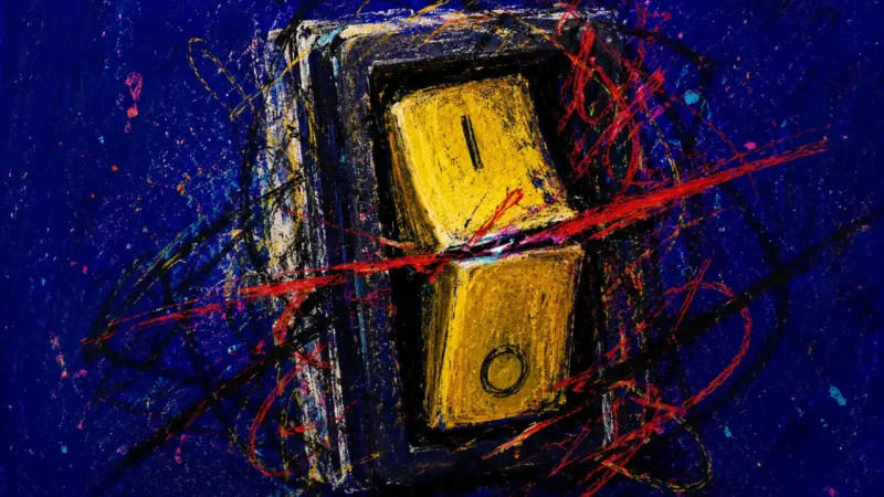 Stalled Click An abstract visual of choice paralysis, showing a decision structure stuck between options and