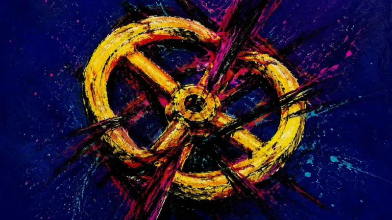 Seized Access A warped valve wheel jammed by crossing marks, representing privacy pressure and consent confusion.