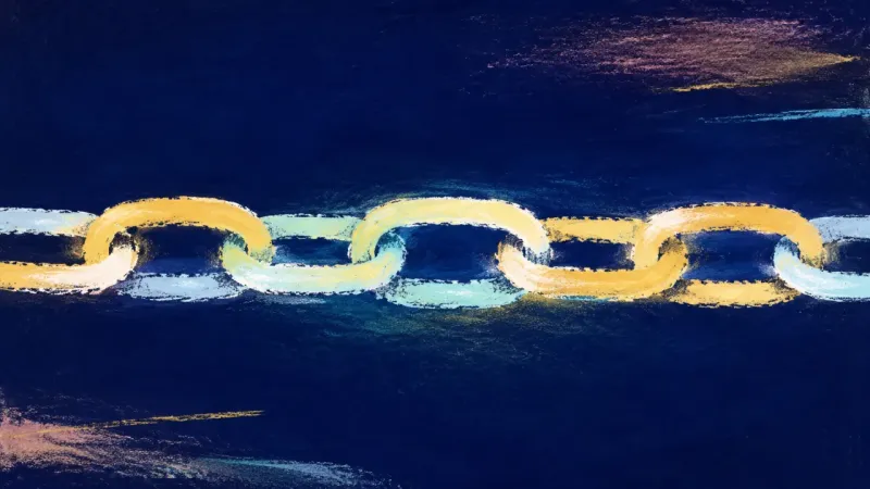 A chain restored to an open, orderly rhythm of links, representing a values-based decision, clear b