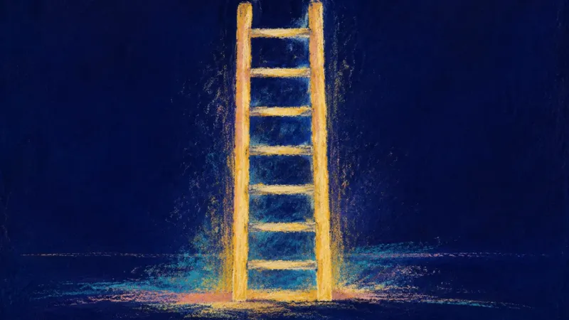 A straight ladder with even rungs, expressing self-worth rebuilt through steady action, balance, and