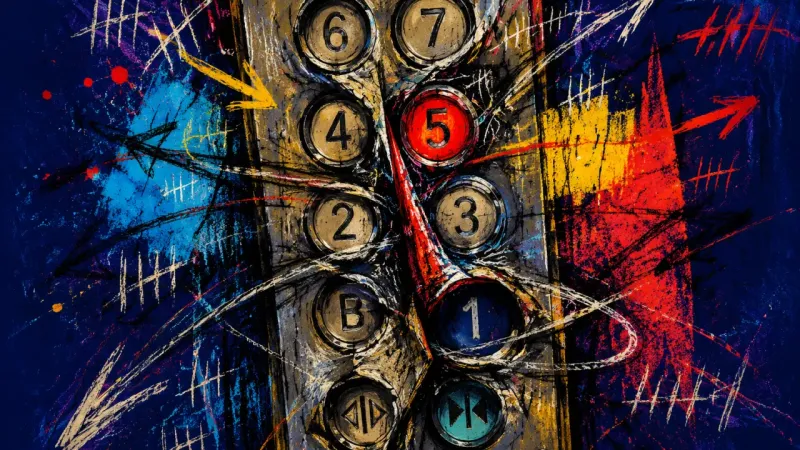All Floors Pressed An abstract representation of LinkedIn envy, showing self-worth compressed by public career scorekee