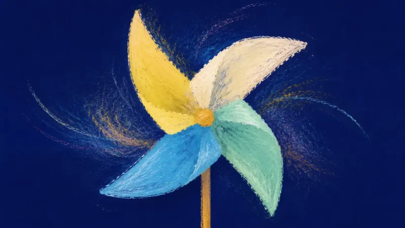 Open Rhythm A restored pinwheel with open balanced blades, representing steadier routines and clearer priorities